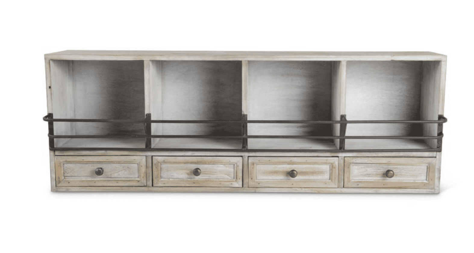 33.5" Whitewashed 4 Drawer Cubby Shelf - Ruffled Feather