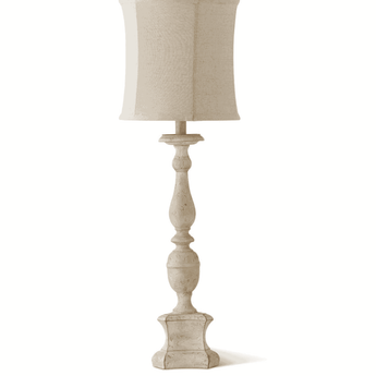34" Distressed White Lamp w/ White Shade - Ruffled Feather