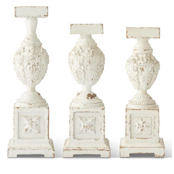 Whitewashed Wooden Candleholders w/ Carvings