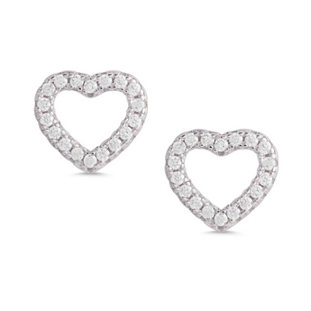 Open Heart Cubic Zirconia Stud Earrings in Sterling Silver