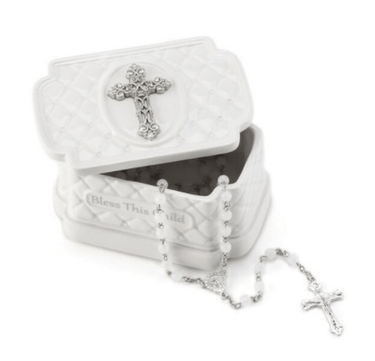 Bless This Child Keepsake Box w/ Rosary Beads - Ruffled Feather