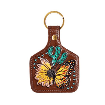 Butterfly Bliss Hand-Tooled Key Fob - Ruffled Feather