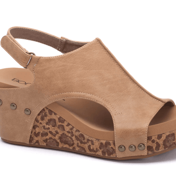 Carley - Taupe Smooth Leopard Wedge - Ruffled Feather