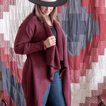 CLEARANCE - Cardigan-Open Front Burgundy - Ruffled Feather