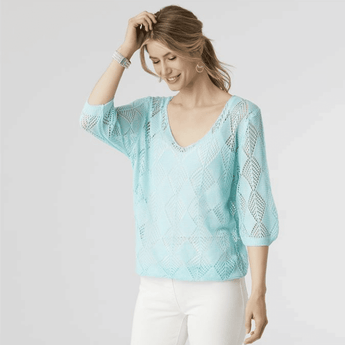 CLEARANCE - Chelles - 3/4 Sleeve Crochet Pullover - Ruffled Feather