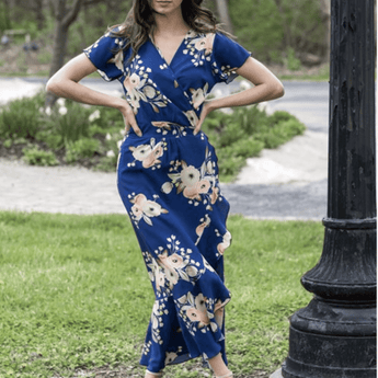 CLEARANCE - Floral Wrap Dress - Navy - Ruffled Feather