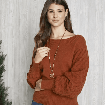 CLEARANCE - Ginger Boat Neck Pointelle Sweater - Ruffled Feather