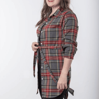 CLEARANCE - Plaid Belted Tunic Dress - Ruffled Feather