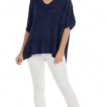 CLEARANCE - Theo V-Neck Sweater - Navy - Ruffled Feather