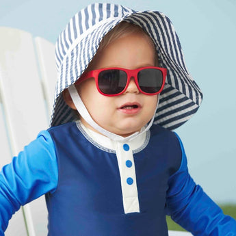CLEARANCE Toddler Blue Stripe Sun Hat and Sunglass Set - Ruffled Feather
