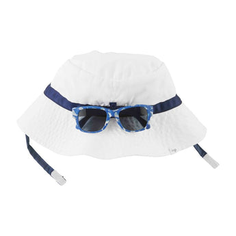 CLEARANCE White Sun Hat and Sunglasses Set - Ruffled Feather