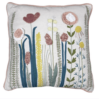 Cotton 18x18 Floral Embroidery Pillow - Ruffled Feather