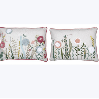 Cotton 20x14 Floral Embroidery Pillow - Ruffled Feather
