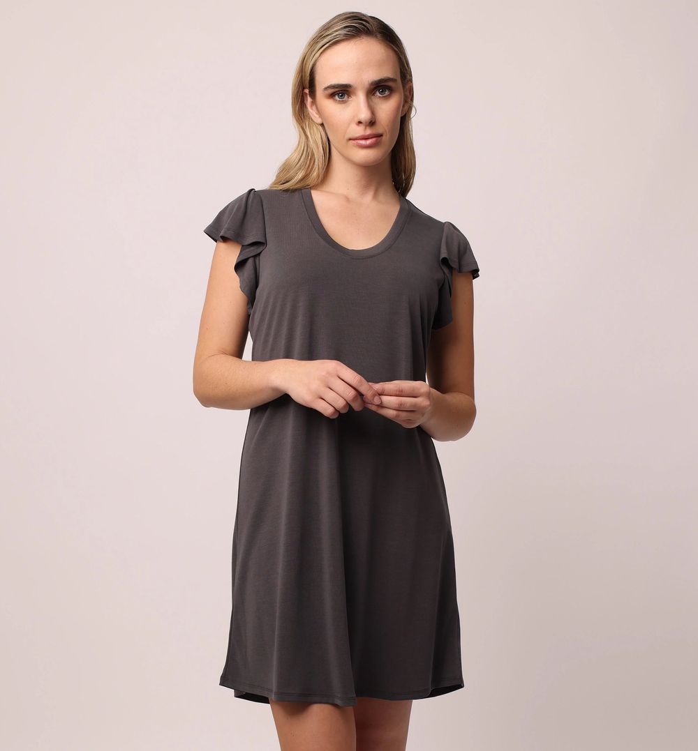 CLEARANCE- Dark Grey Sigrid Flutter Sleeve Dress CLEARANCE- Dark Grey Sigrid Flutter Sleeve Dress