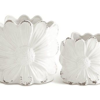 Distressed White Ceramic Sunflower Pots - Ruffled Feather