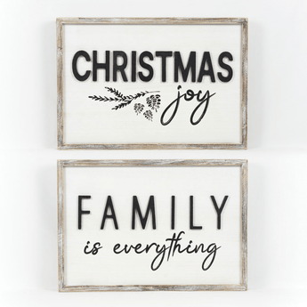 Family/Christmas Reversible Wood Framed Sign - Ruffled Feather