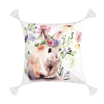 Flowers and Bunny Throw Pillow - Ruffled Feather