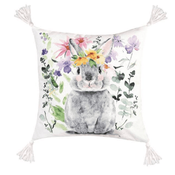 Flowers and Bunny Throw Pillow - Ruffled Feather