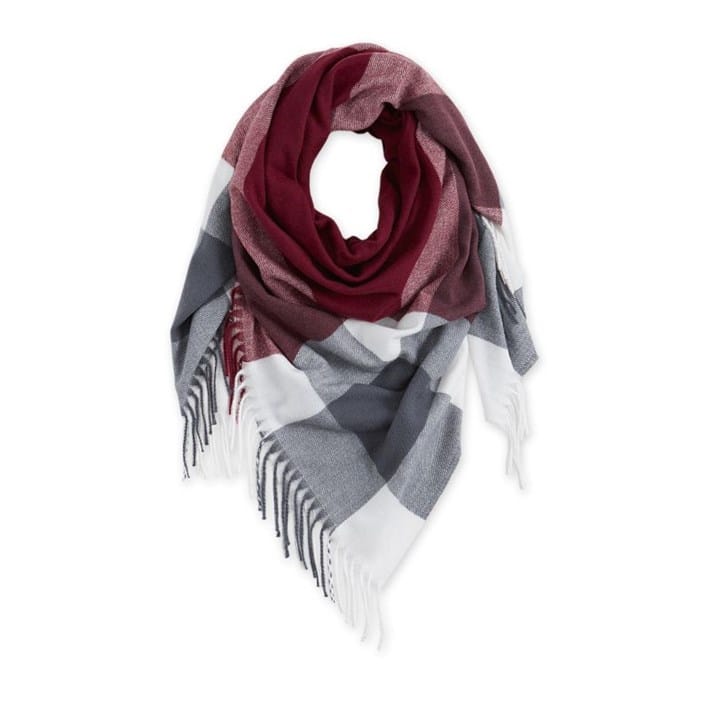 CLEARANCE Fringe Plaid Blanket Scarf Burgundy Grey – Ruffled