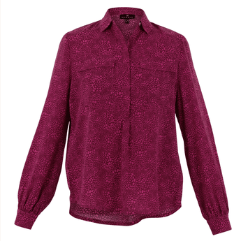 Fuchsia Patterned Button-Up Blouse - Ruffled Feather