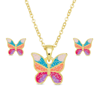 Glitter Butterfly Necklace and Earrings Set - Ruffled Feather