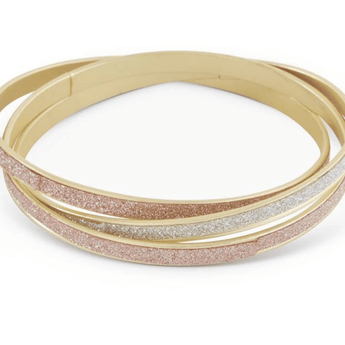 Glitter Metallic Bangle Bracelets - Rose & Silver - Set of 3 - Ruffled Feather