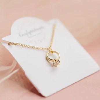 Gold Plated Ring Necklace - Ruffled Feather
