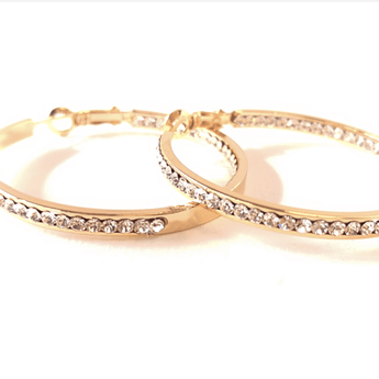 Gold Round Crystal Hoop Earrings - Ruffled Feather