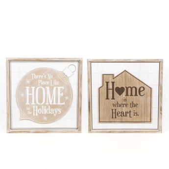 Heart/Home Reversible Wood Framed Sign - Ruffled Feather