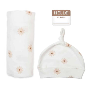 Hello World Hat &amp; Swaddle - Daisies - Ruffled Feather