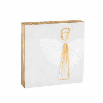 Large Angel Block Plaque - Ruffled Feather