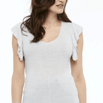 Light Silver Ruffled Sleeve Top - Ruffled Feather