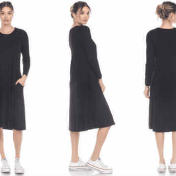 Long Sleeve Crew Neck A-Line Dress - Ruffled Feather