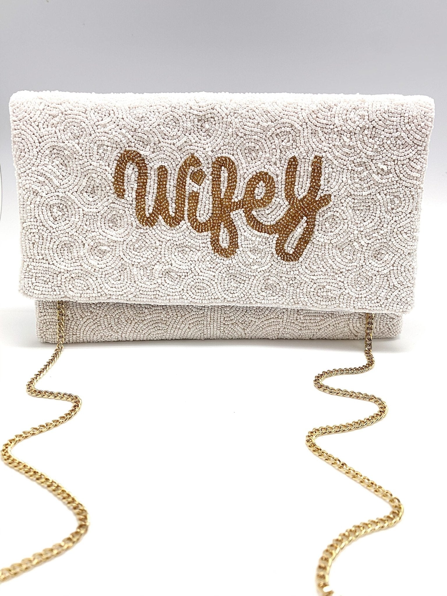 White Wifey Beaded Clutch - Ruffled Feather