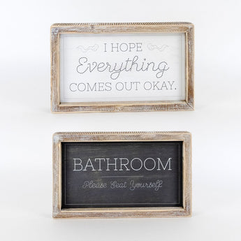 Reversible Wood Framed Sign (Please Seat Yourself/I Hope Everything Comes Out Okay)