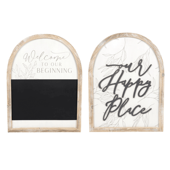 Our Happy Place / Welcome Chalk Board Double Sided Wall Sign