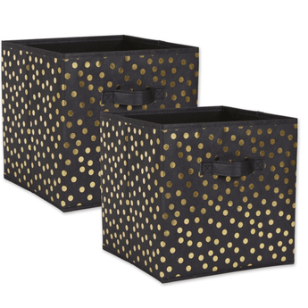 Storage Cubes - Set of 2 Black /Gold Dots