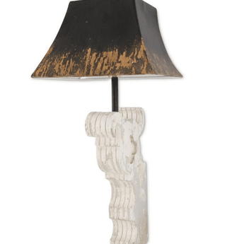 White  Distressed Carved Wood Wall Lamp