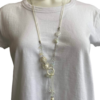 White Long Beaded Necklace