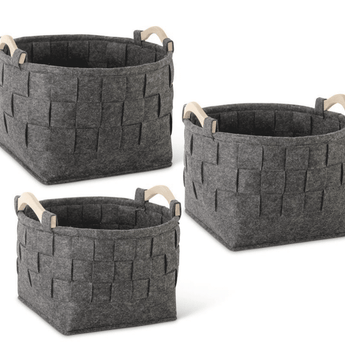 Round Woven Grey Felt Nesting Baskets