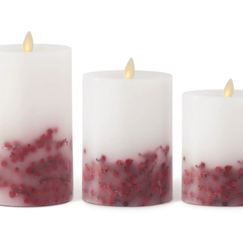 White Wax Red Berry Luminary Indoor Pillar Candle w/ Remote