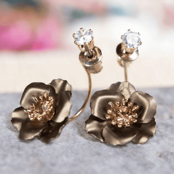 Single Drop Flower Earring w/ Crystal Post