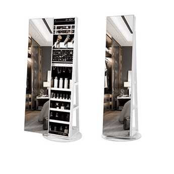 Rotating Jewelry Cabinet w/ Full Length Mirror and Rear Storage