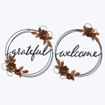Metal Rustic Wreath - Grateful, Welcome
