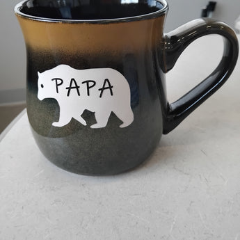Papa Bear or Mama Bear 26 oz Rustic Taverns Mug ( Beige to Brown or Blue to Tan)