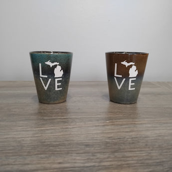 Love 3.5oz Rustic Shot Glass ( Blue to Tan or Tan to Beige)