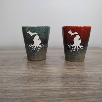 Michigan Roots 3.5 oz Shot Glass ( Rust to Beige or Blue to Tan)