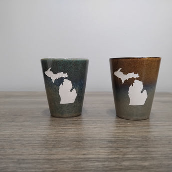 Michigan 3.5oz Shot Glass ( Blue to Tan or Tan to Beige)