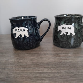 Papa Bear or Mama Bear 16oz Marbled Tavern Mug ( Forest Green or Marine Blue)