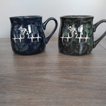 Michigan Heartbeat 16 oz Marbled Tavern Mug ( Forest Green or Marine Blue)